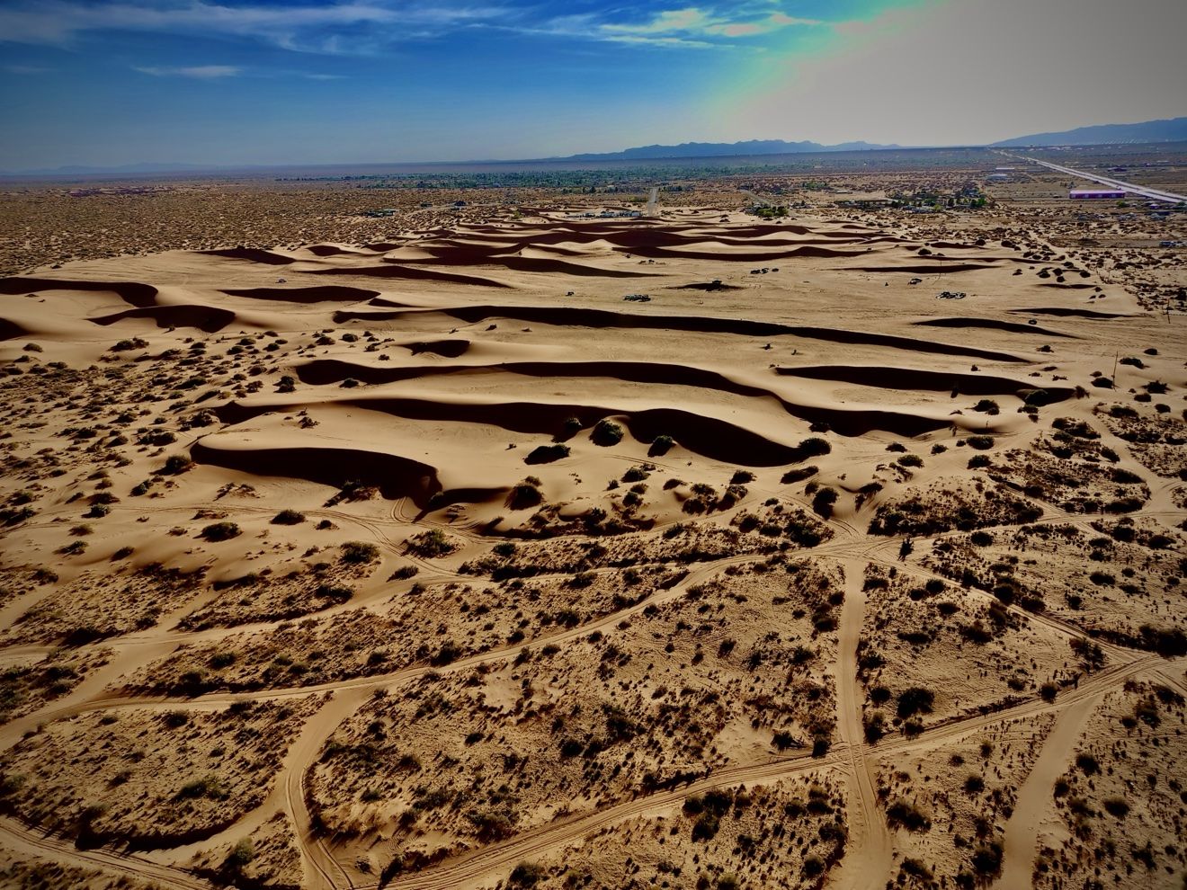 Aerial view across the Red Sands dune field