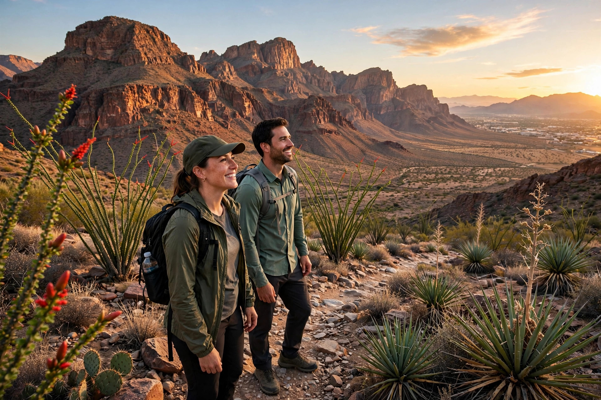 Hikers on a trail in Franklin Mountains State Park near El Paso