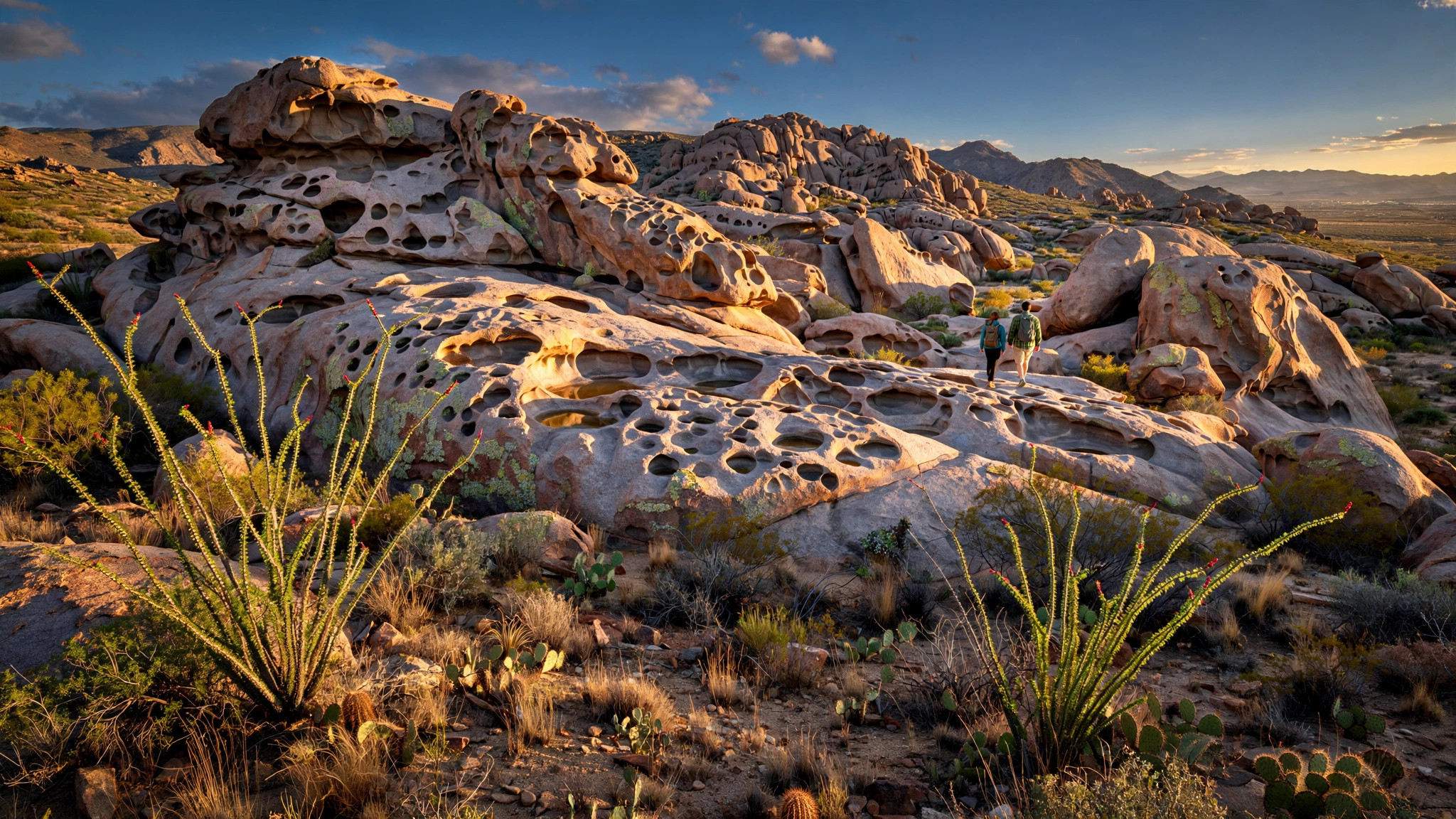 Syenite rock formations with natural hueco basins at Hueco Tanks