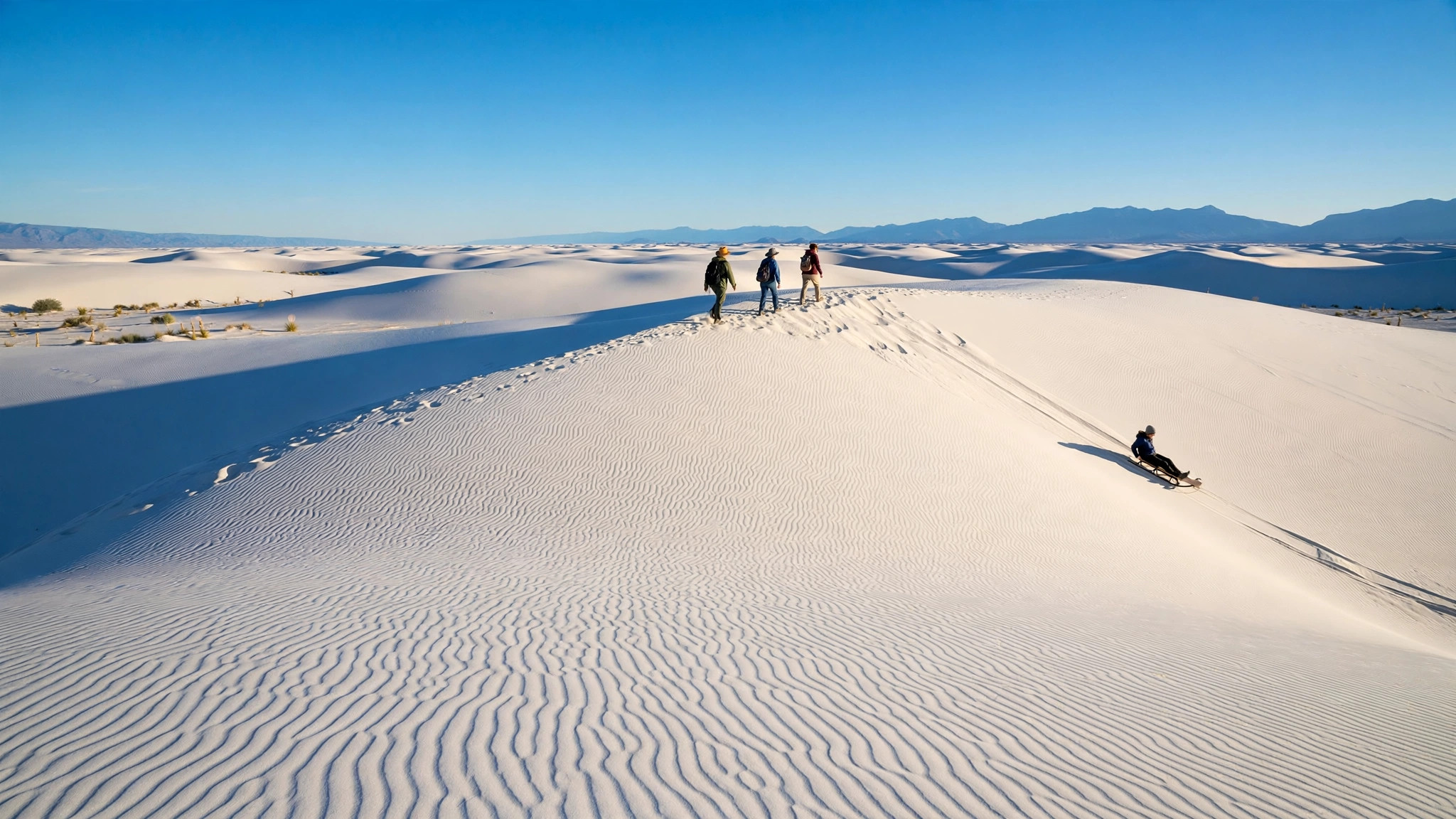 Rippling white gypsum dunes at White Sands National Park